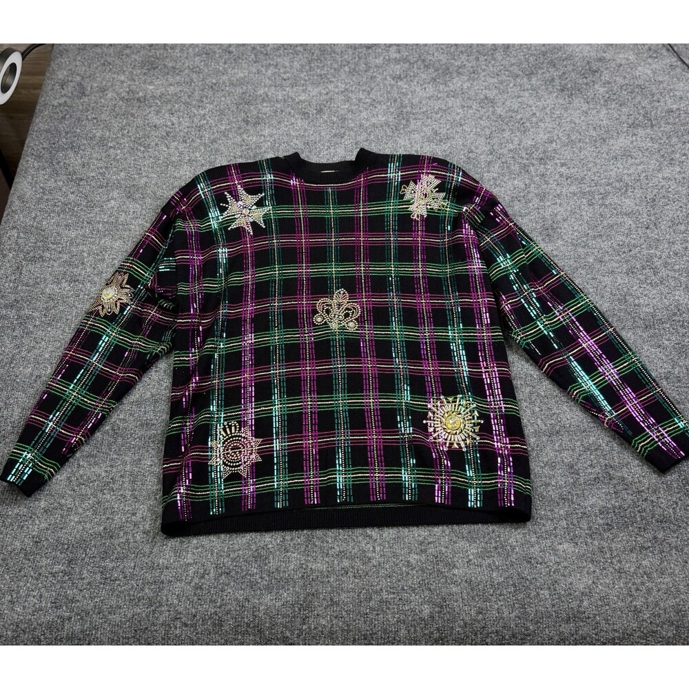 Vtg St. John Separates Marie Gray Sequin Santana Wool Knit Sweater Medium Party